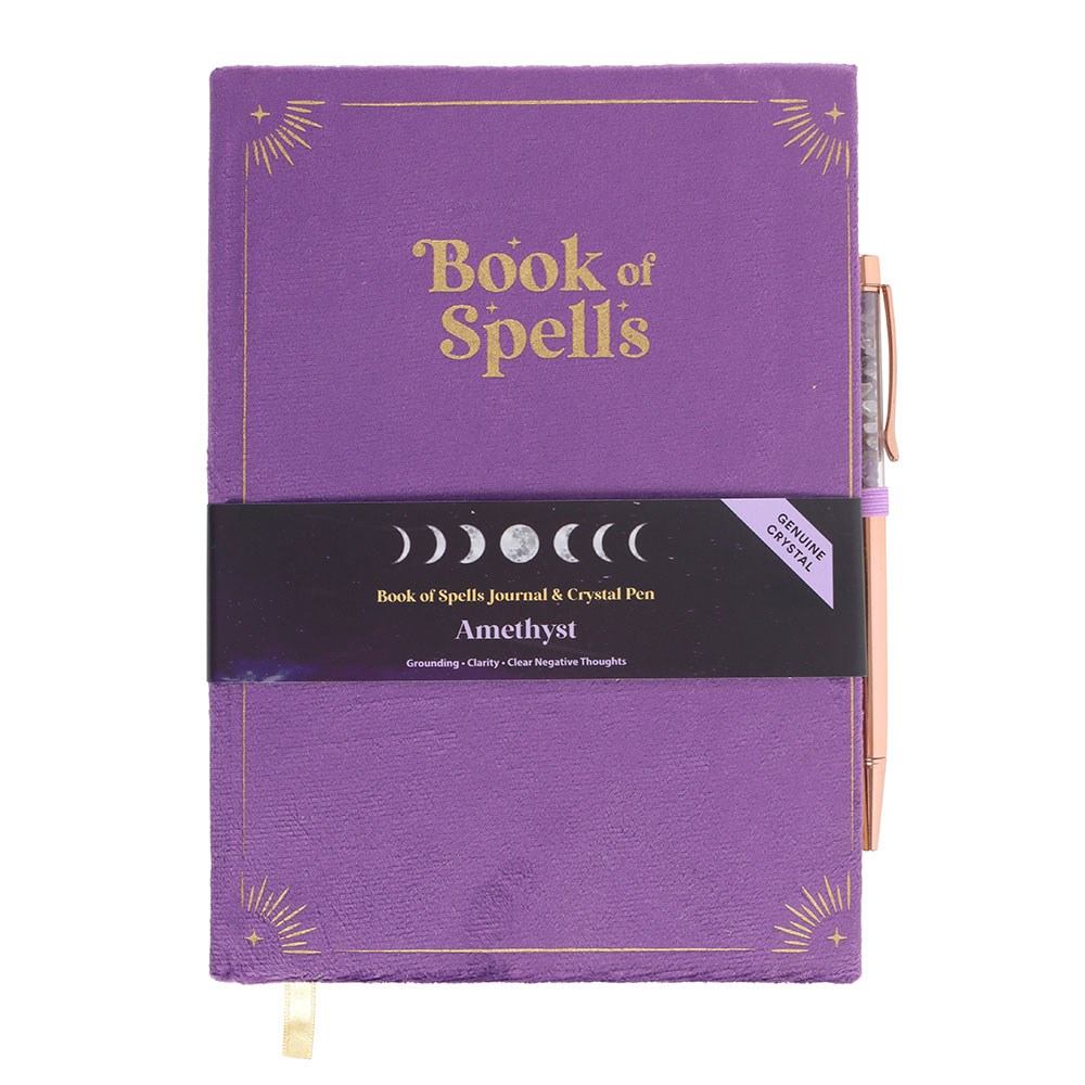 Something Different - Book of Spells with Amethyst Crystal Pen Notebook - Purple